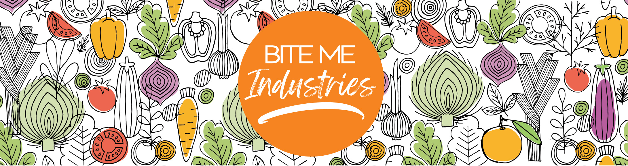 Bite Me Industries Logo with produce background