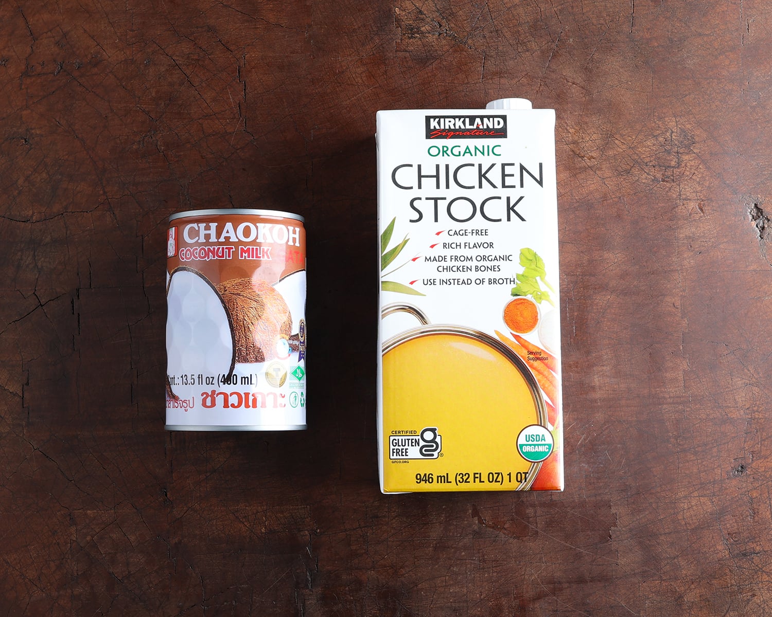 Coconut milk and chicken stock.