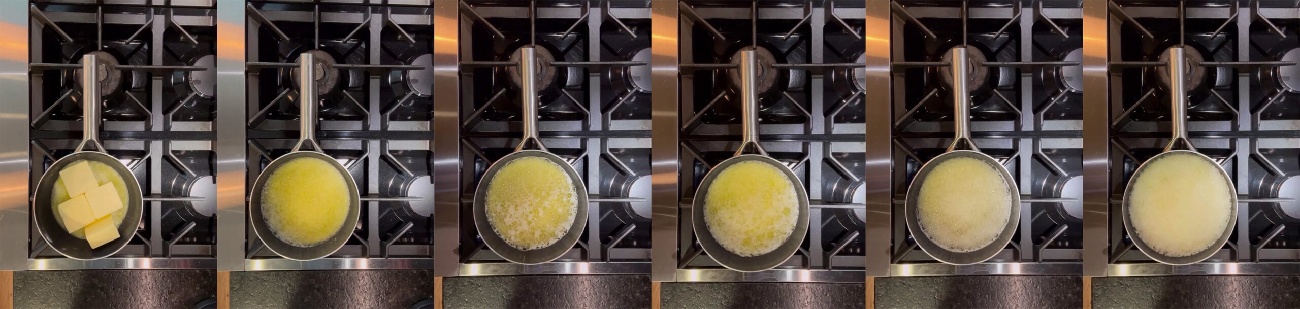 Process shots of making brown butter.