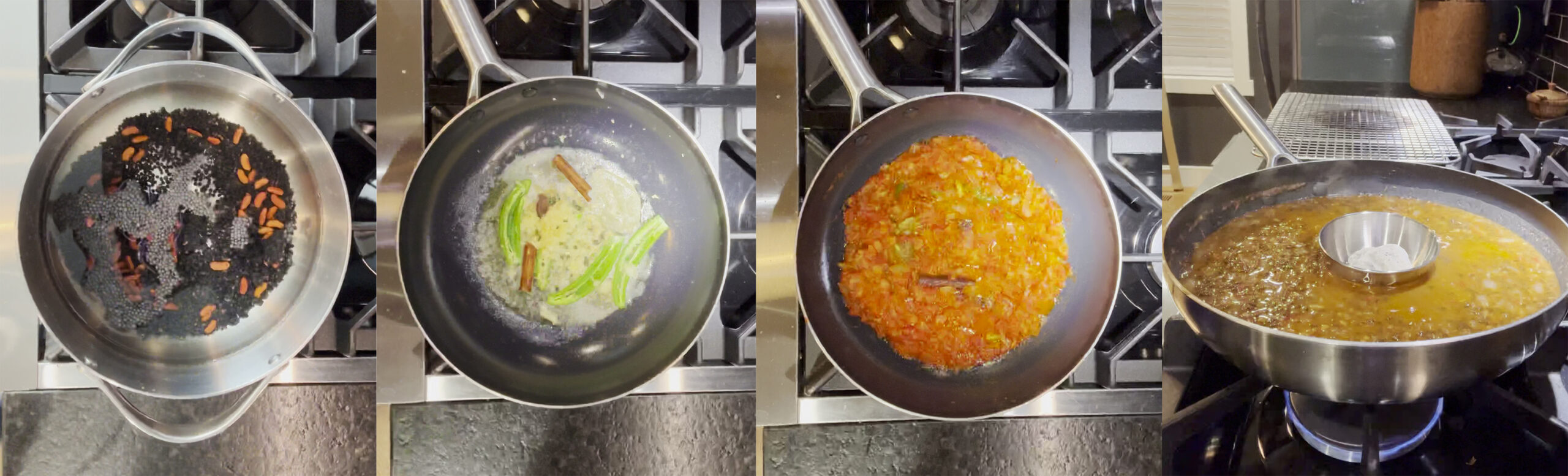 Process shots of preparing dal makhani.