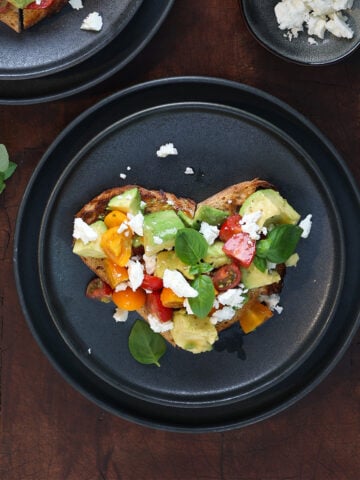 Honeymoon avocado toast served on a plate.