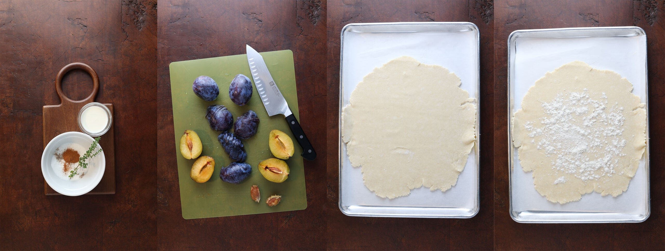 Process shots of making a plum galette.